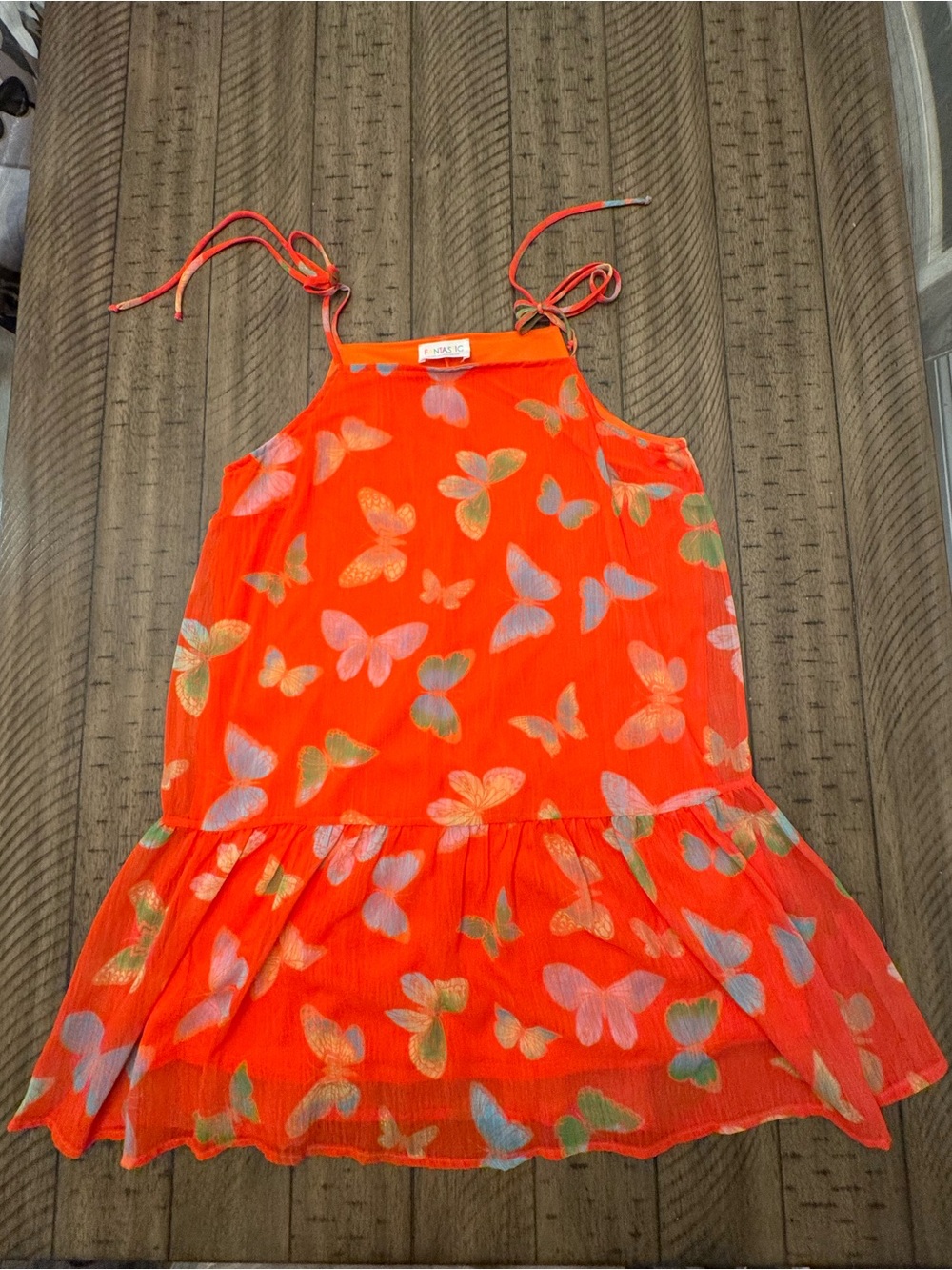 FANTASTIC FAWN Butterfly Print Adjustable Spaghetti Strap Dress Flowy